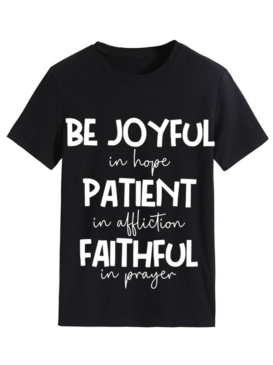 

LW Round Neck Letter Print T-shirt, Black