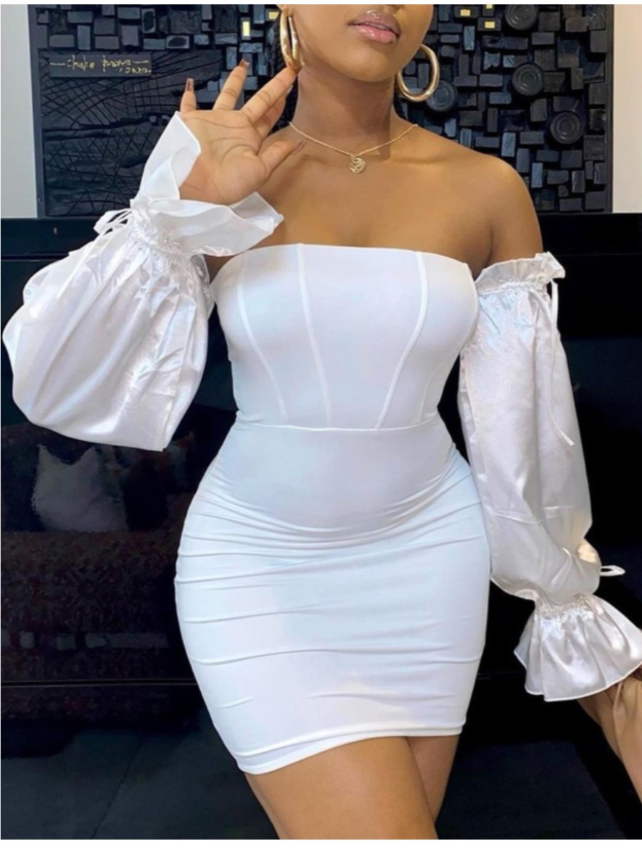 

LW SXY Off The Shoulder Ruffle Design Bodycon Dress, White