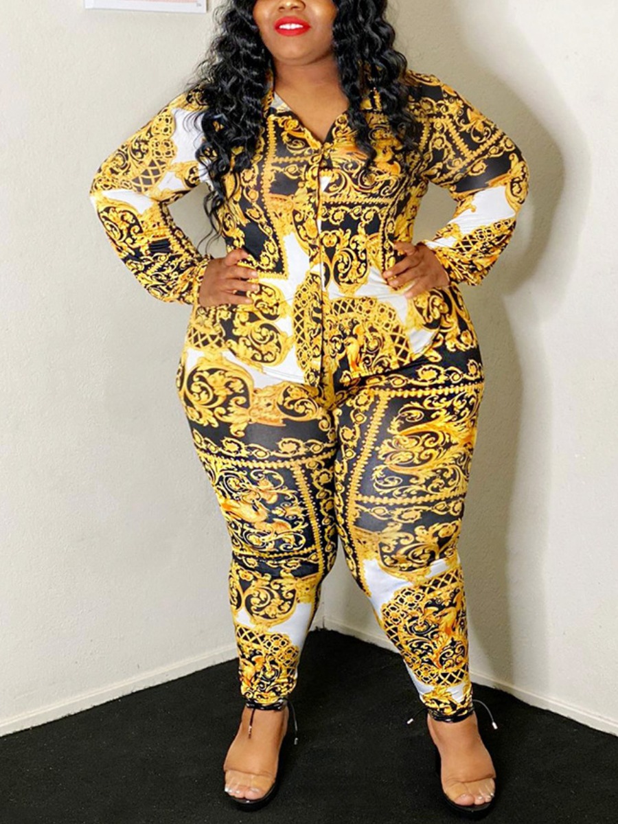 

LW Plus Size Mixed Print Elastic Pants Set, Yellow