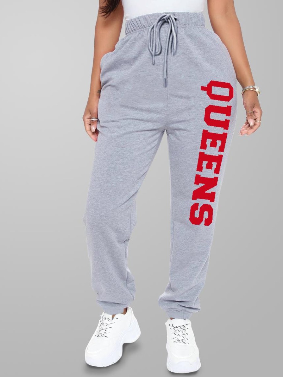

LW Letter Print Drawstring Sweatpants, Grey