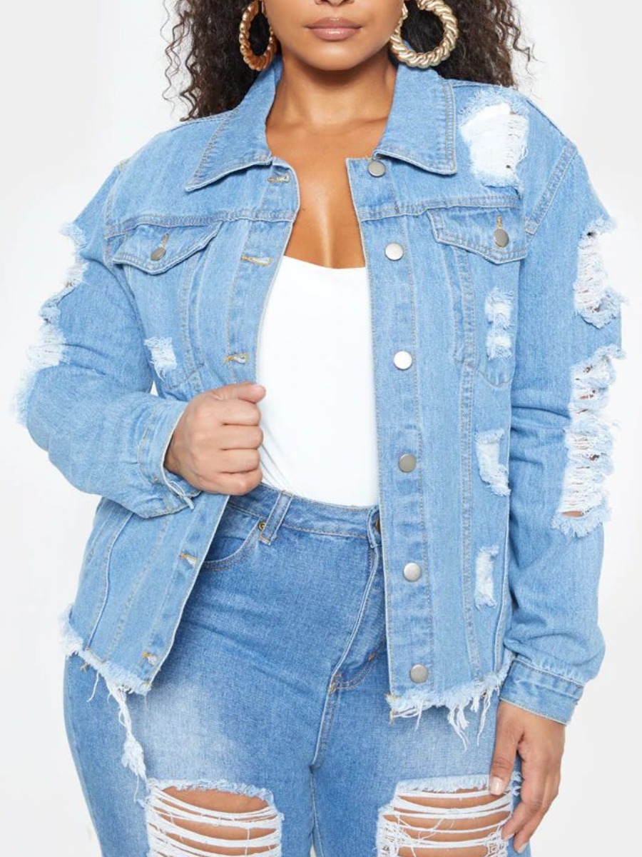 

LW Ripped Raw Edge Denim Jacket, Blue