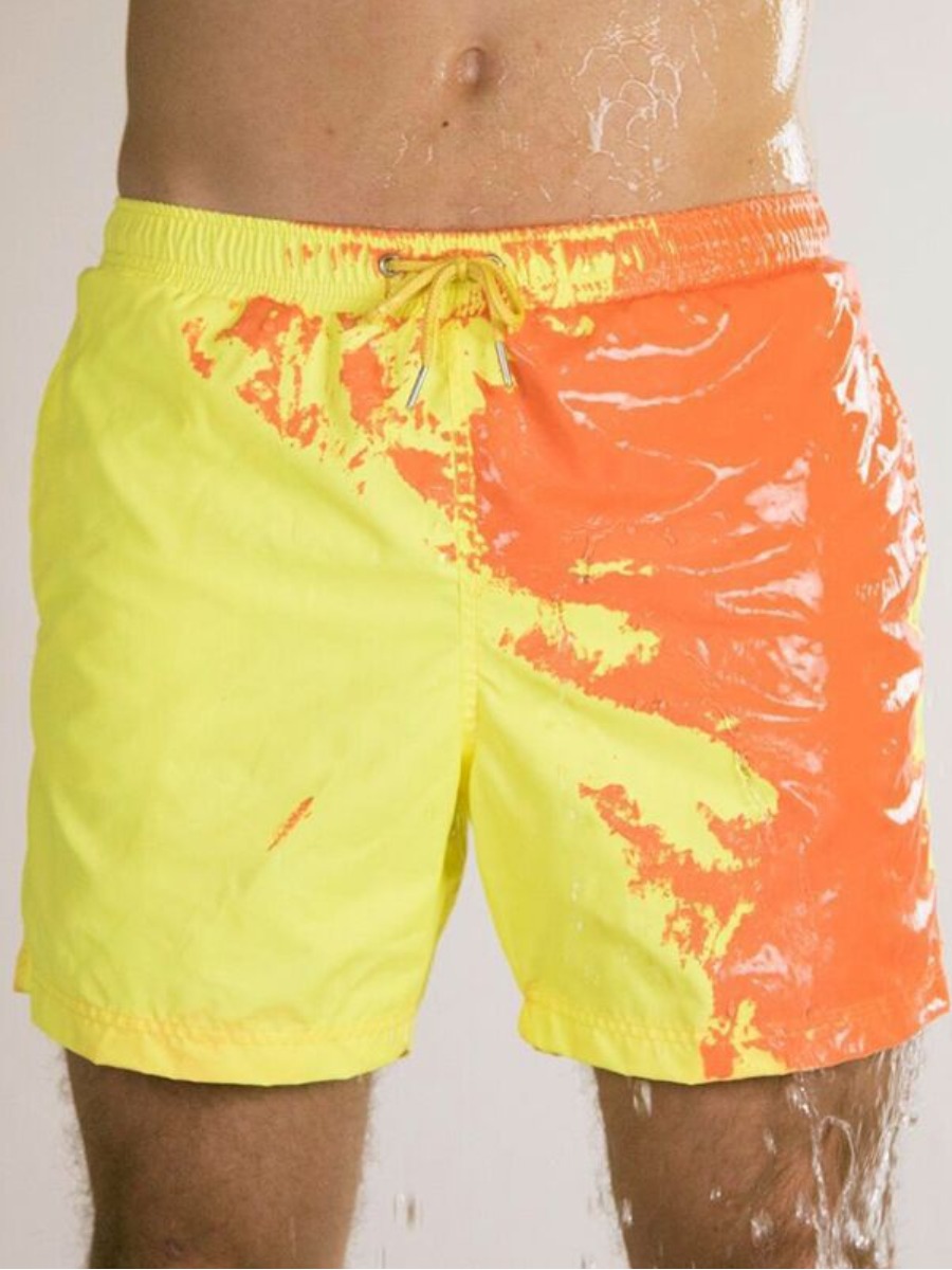

LW Men Tie-dye Drawstring Swimming Trunk, Yellow