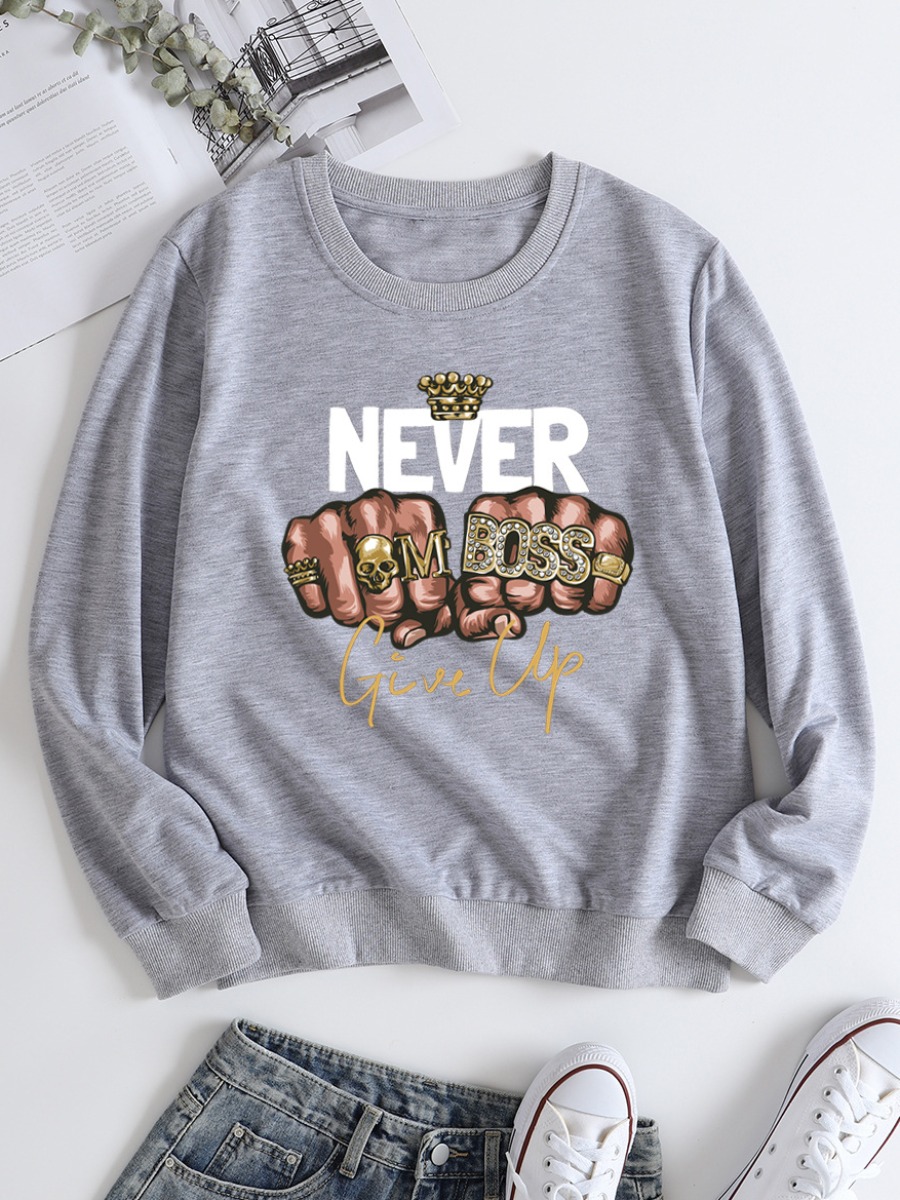 

LW Fist Letter Print Sweatshirt, Grey