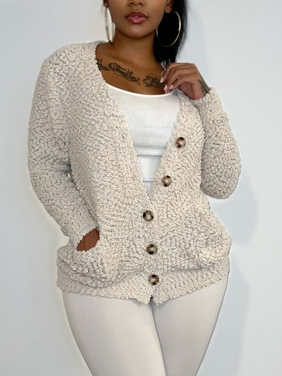 

LW Pocket Button Design Teddy Jacket, Beige