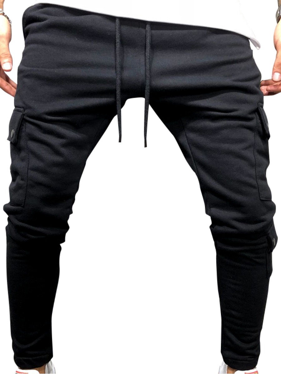 

LW COTTON Men Side Pocket Drawstring Pants, Black