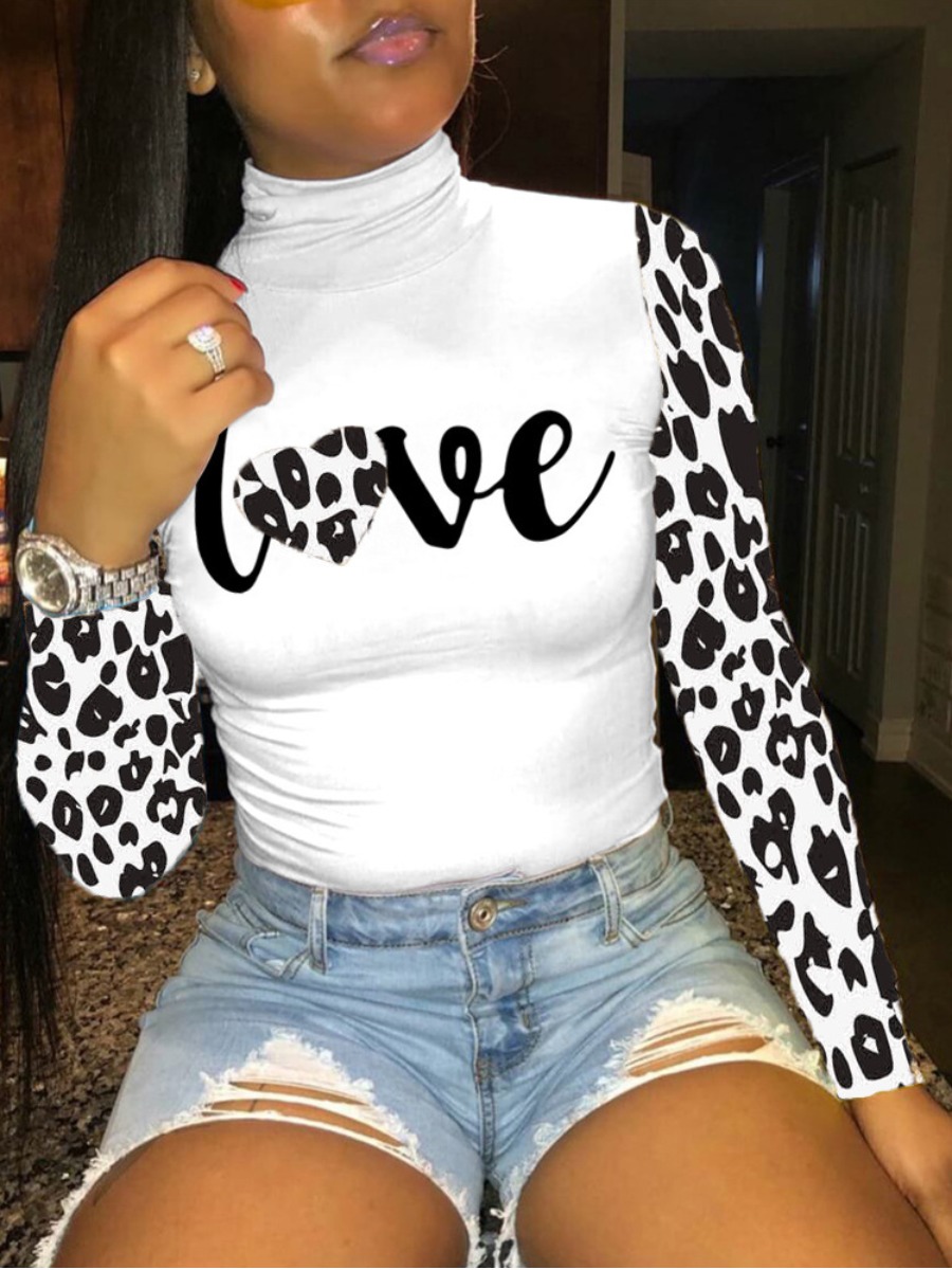

LW Leopard Letter Print T-shirt, Black