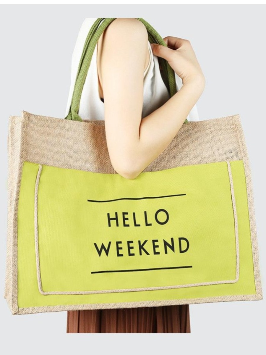 

LW Letter Print Patchwork Shoulder Bag, Green