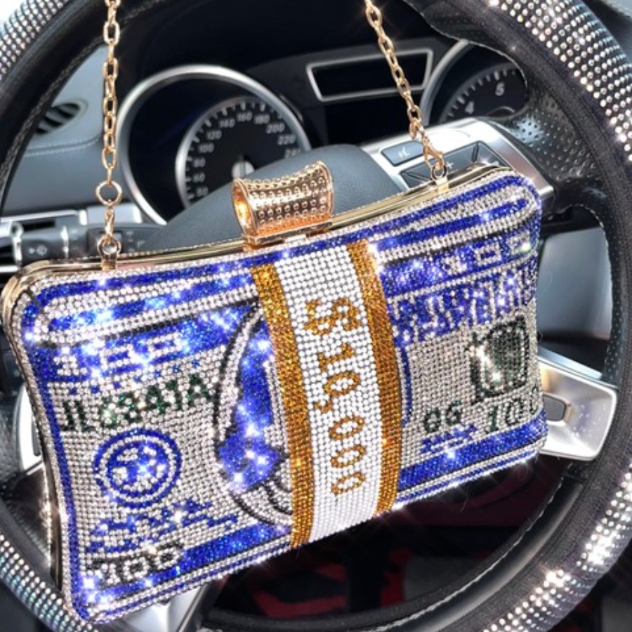 LW Crystal Money Decor Clutch Bag