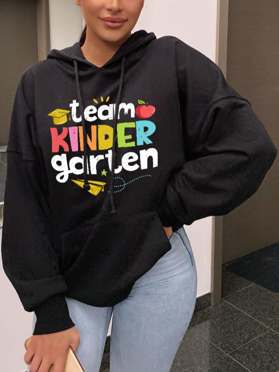 

LW Fruit Letter Print Oversized Hoodie, Black