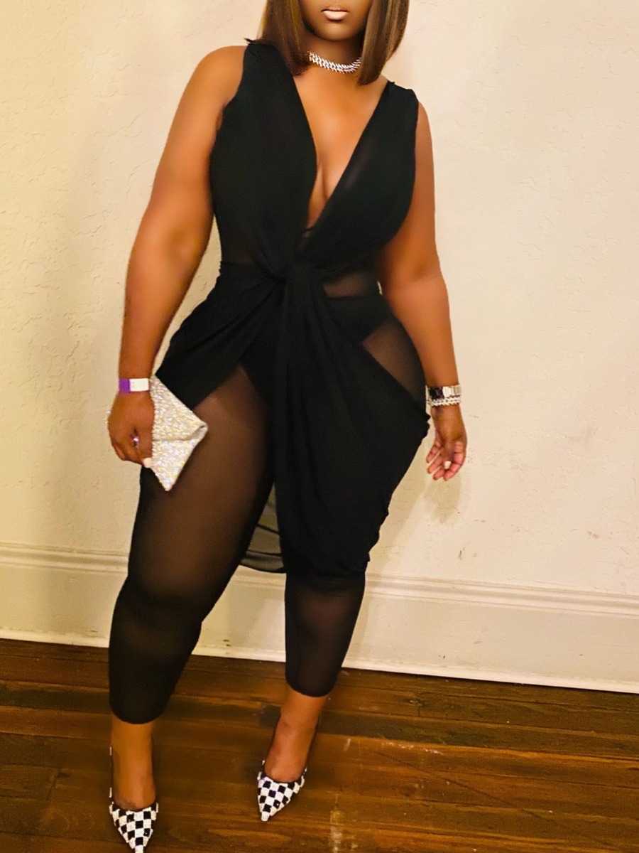 

LW SXY See-through Twist Front Jumpsuit, Black