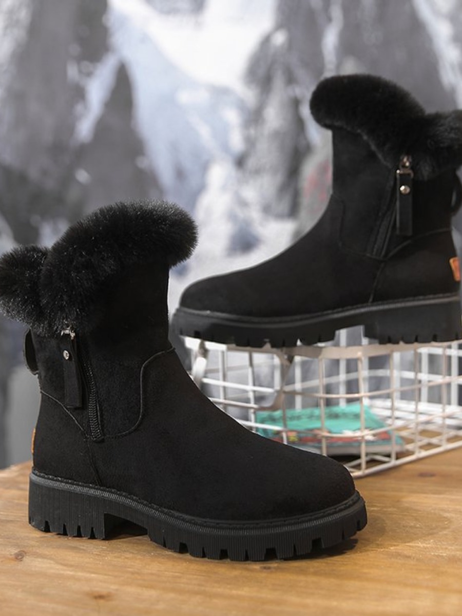 

LW Plush Solid Zip Up Booties, Black