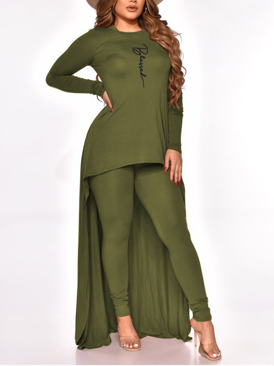 

LW Letter Print Asymmetrical Pants Set, Green