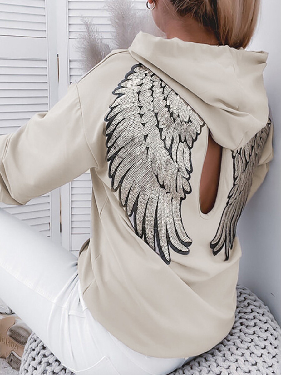 

LW Wing Print Backless Hoodie, Apricot