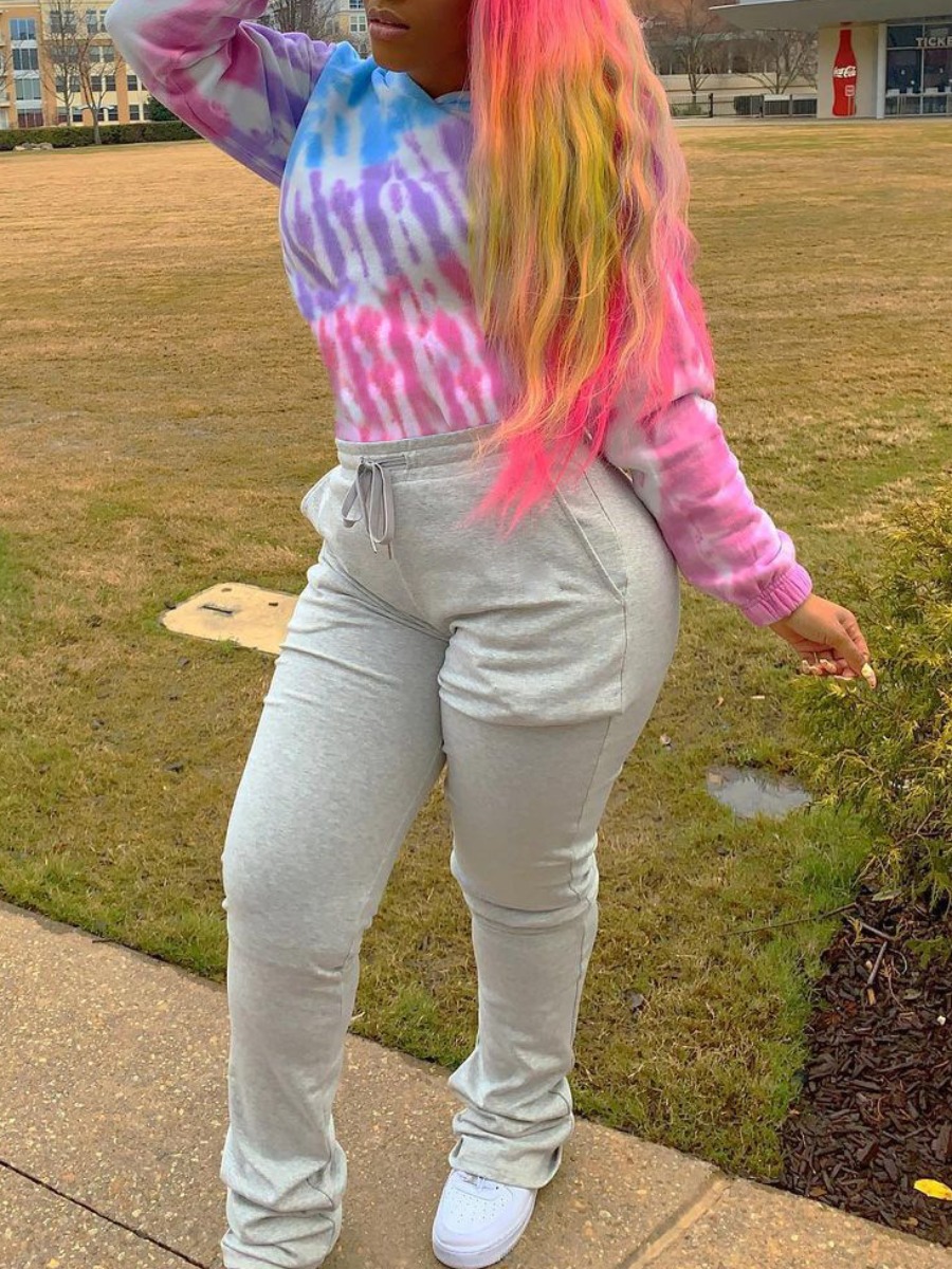 

LW Tie-dye Drawstring Tracksuit Set, Grey