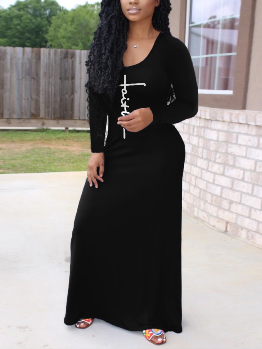 LW U Neck Letter Print Dress