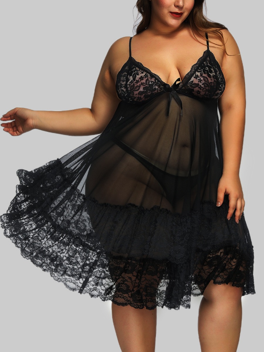 

LW SXY Plus Size See-through Babydoll, Black