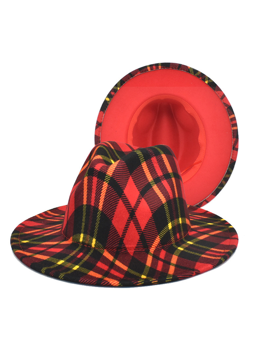 

LW Basic Plaid Print Woolen Hats, Red and black check