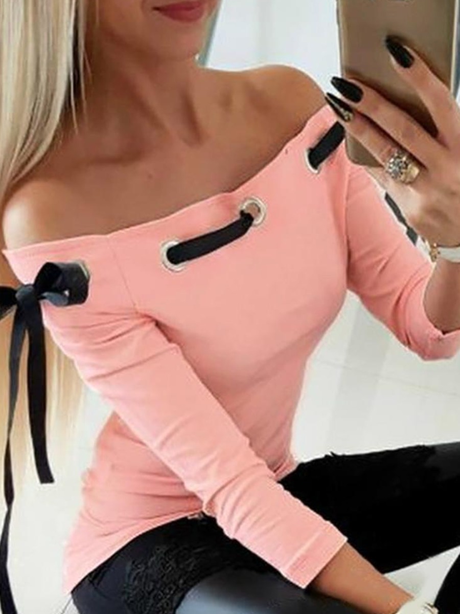 

LW Off The Shouder Drawstring T-shirt, Pink