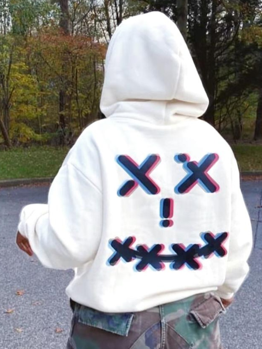 

LW Letter Print Oversized Hoodie, White