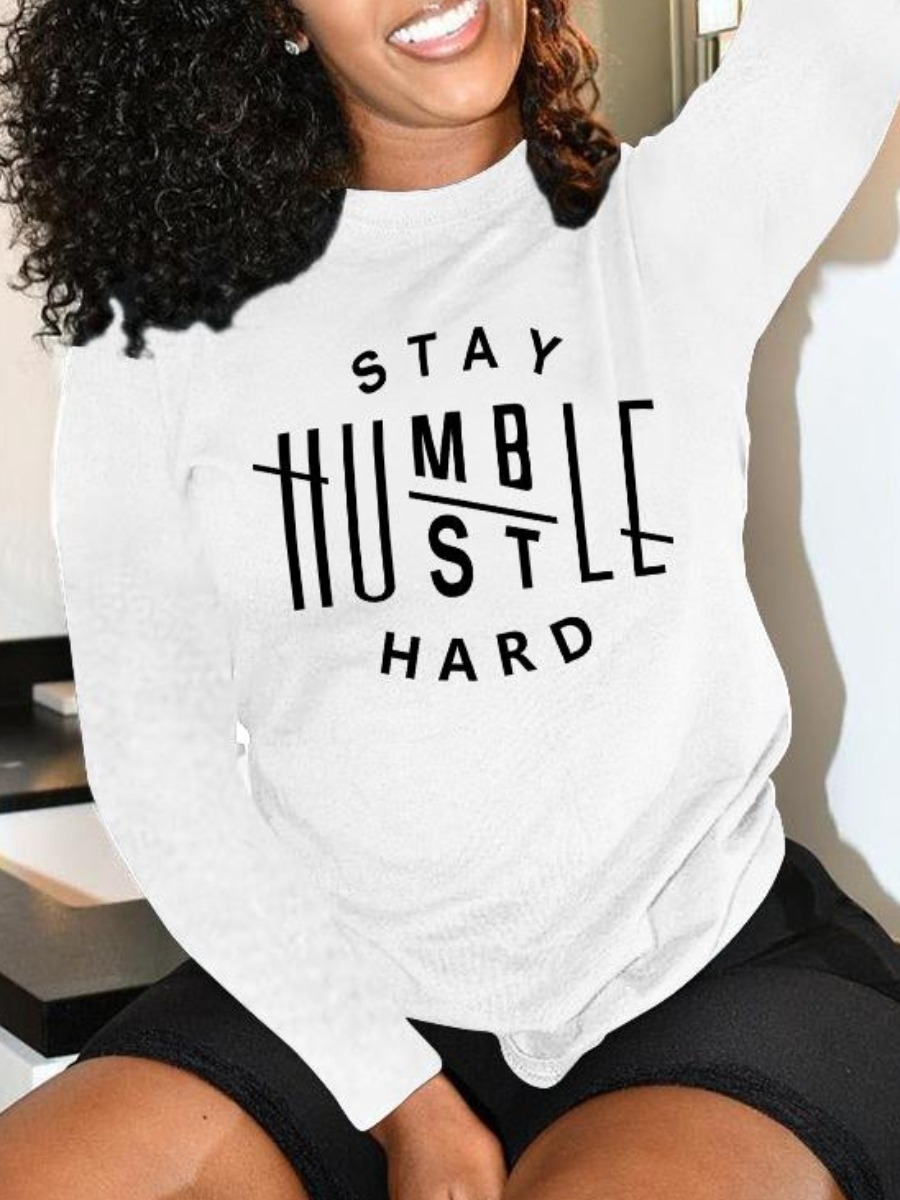 

LW Round Neck Letter Print T-shirt, White