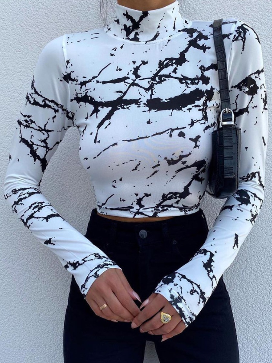 

LW Turtleneck Tie-dye T-shirt, White