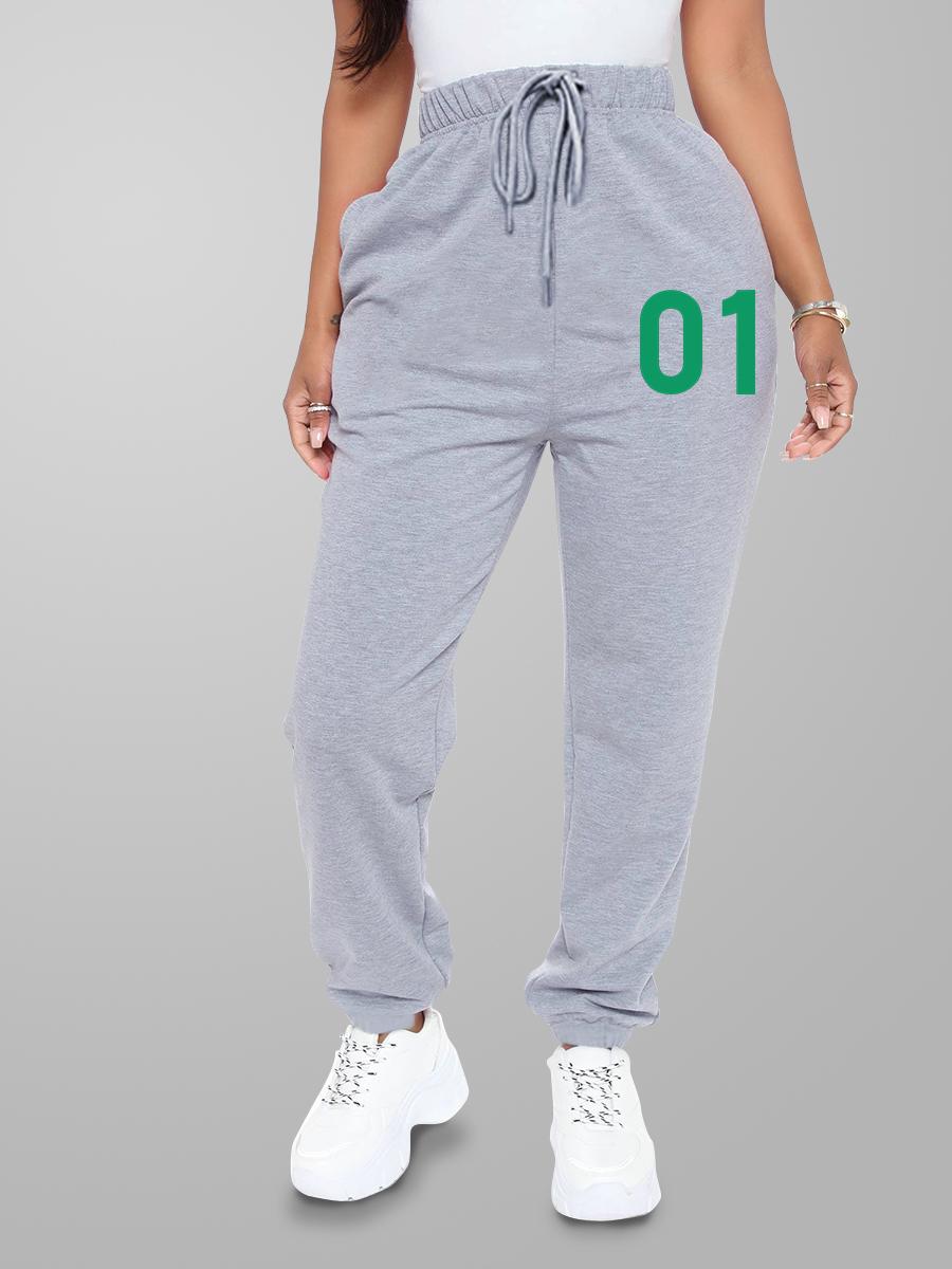 

LW Letter Print Drawstring Sweatpants, Grey