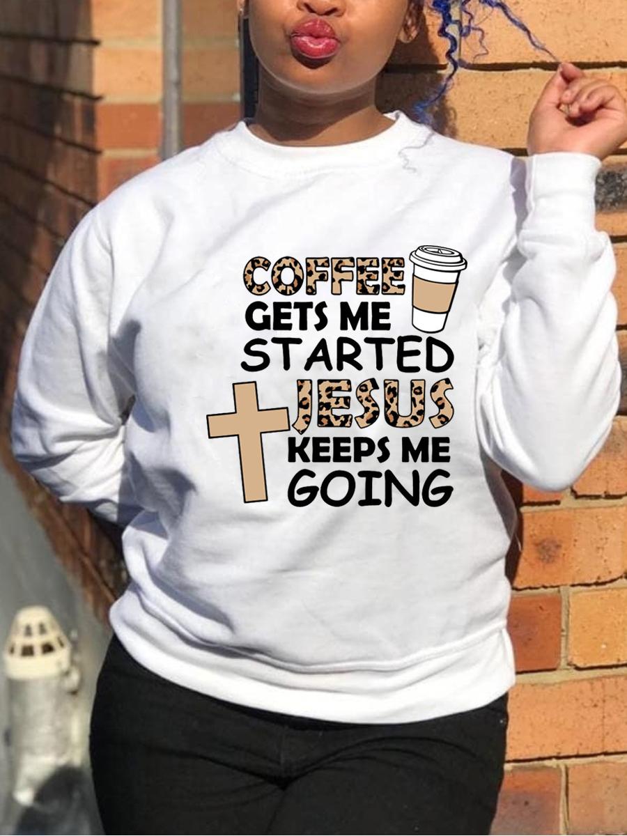 

LW Cofee Letter Print Sweatshirt, White
