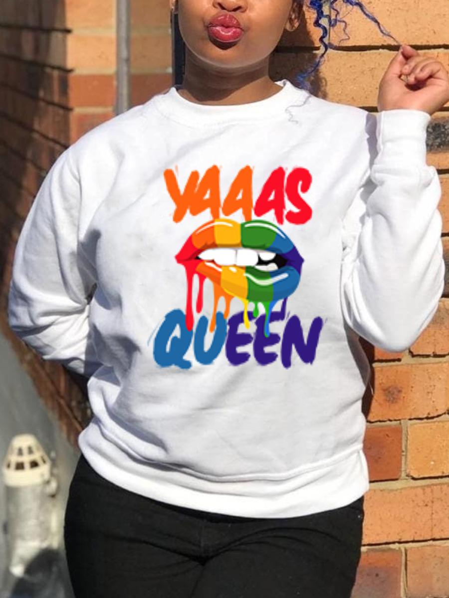 

LW Lip Letter Print Sweatshirt, White