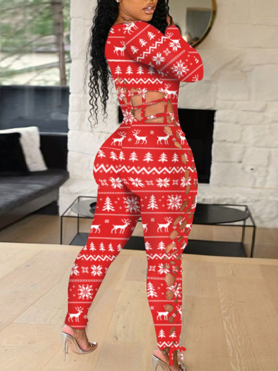 

LW SXY Christmas Day Cut Out Jumpsuit, Bright red