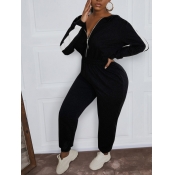 LW Sweat Zipper Design Striped Jumpsuit