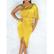 LW Satin Ruffle Solid Bud Dress
