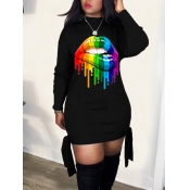 LW Lip Print Black Mini Dress