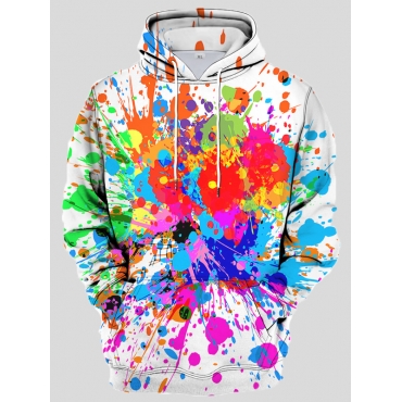 

LW Men Splash-ink Kangaroo Pocket Hoodie, Multi