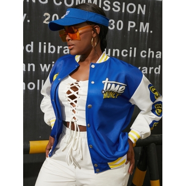 

LW Button Design Patchwork Outerwear, Blue