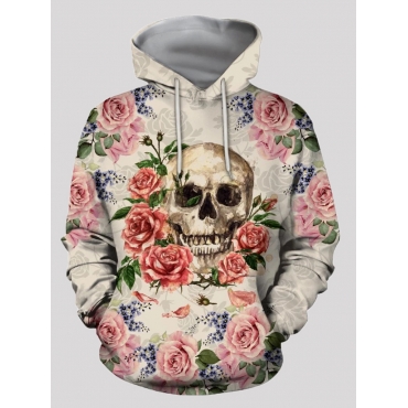 

LW Men Skull Head Floral Print Hoodie, White