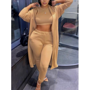 

LW Basic Pocket Design Three-piece Pants Set, Apricot