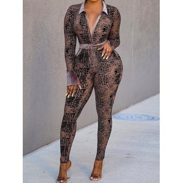 

LW Animal Print Pocket Design Skinny Jumpsuit, Brown
