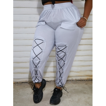 

LW Plus Size Pocket Bandage Design Pants, Light grey