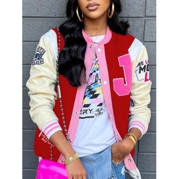 

LW Letter Print Striped Jacket, Red