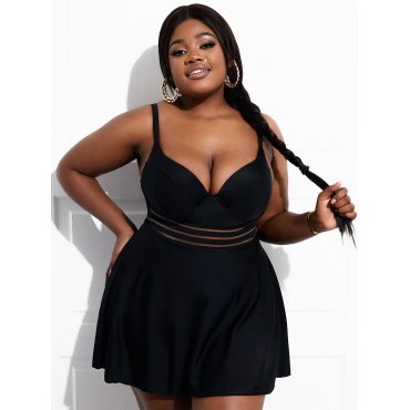 

LW Plus Size See-through Adjustable Strap Tankini, Black