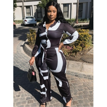 

LW Casual Printed Black One-piece Jumpsuit (No-positioning Printing)