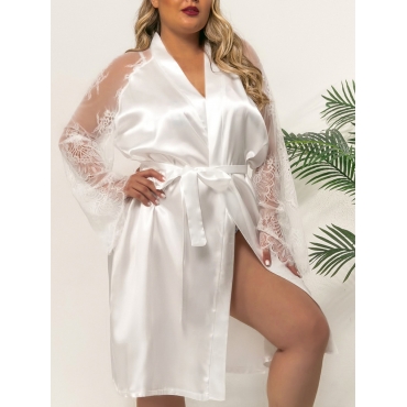 

LW SXY Plus Size Satin Lace Patchwork Lace-up Gown, Black