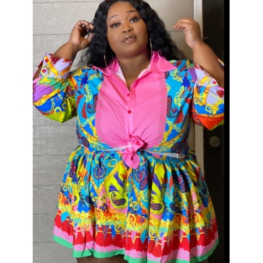 

LW Plus Size Mixed Print Pleated Skirt Set, Pink