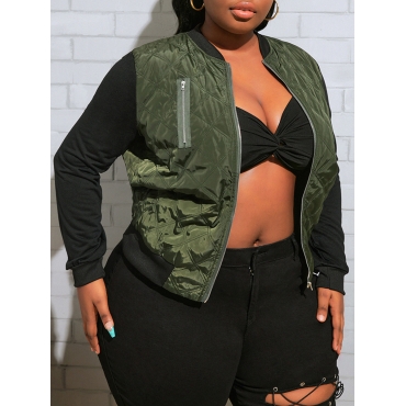 

LW Plus Size Plaid Pattern Zipper Design Jacket, Green