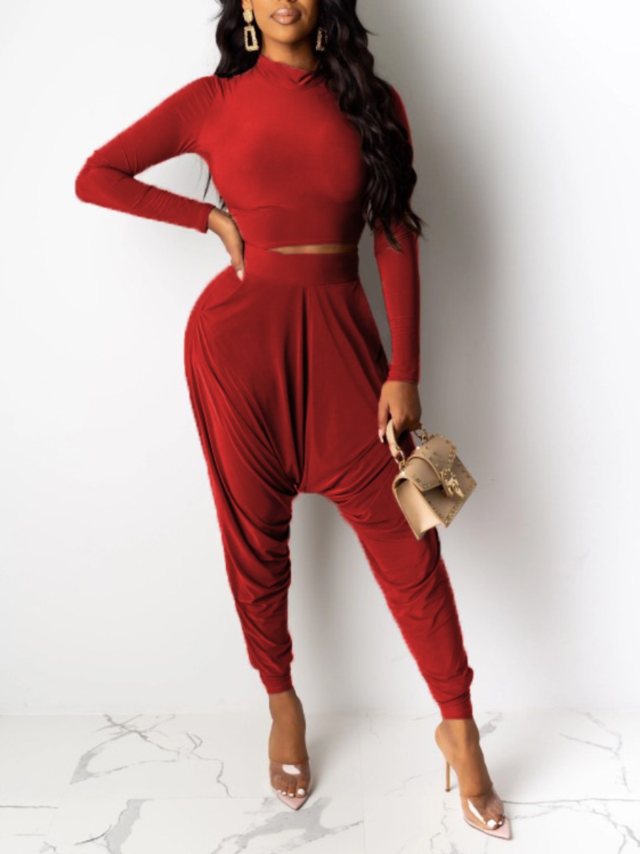 

LW Drop Crotch Harem Pants Set, Red