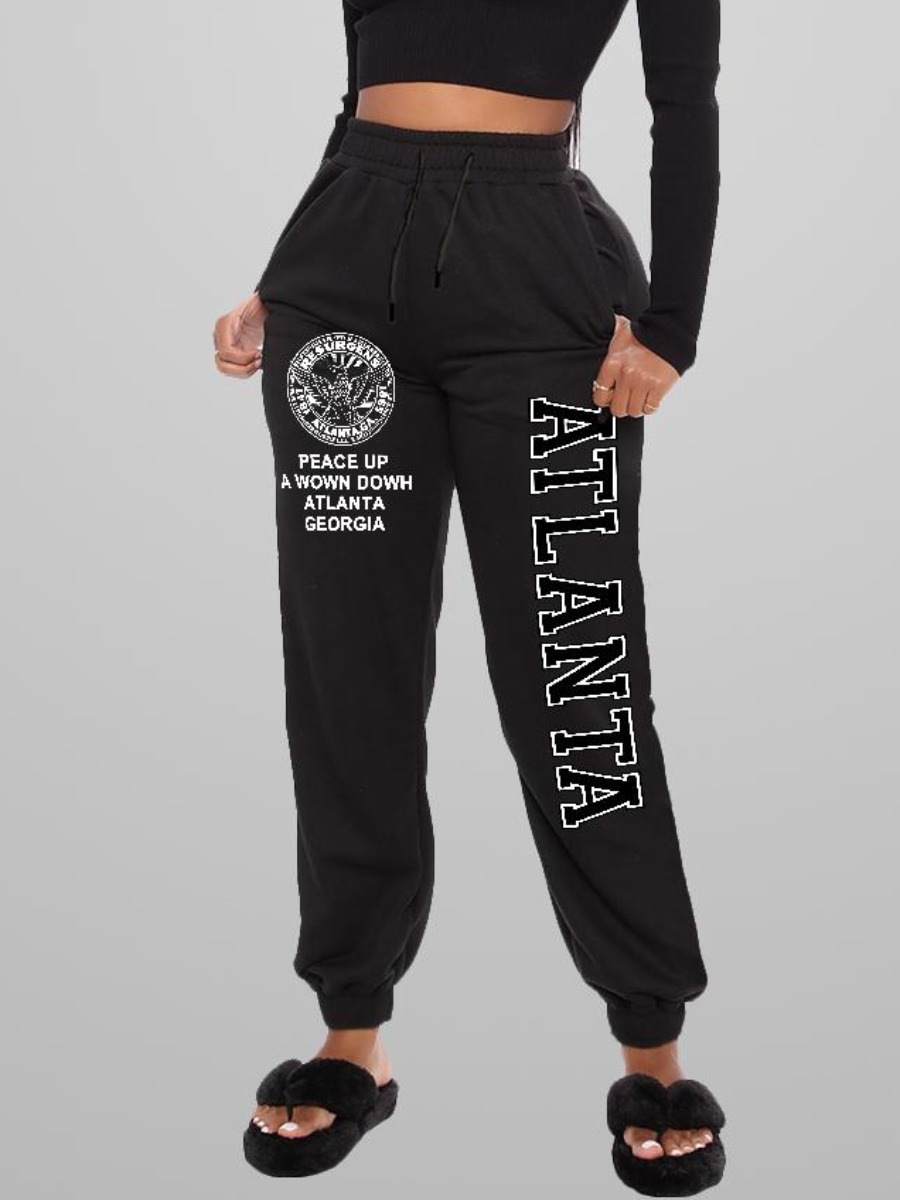 

LW Letter Print Drawstring Sweatpants, Black