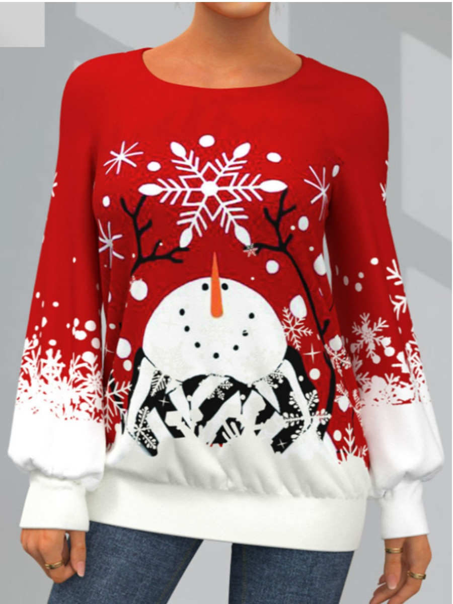 

LW Christmas Day Snowflakes Print Sweatshirt, Red