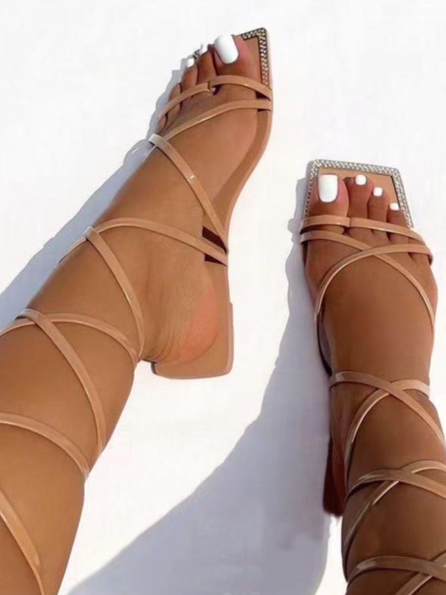 

LW Tie Leg Sandals, Apricot