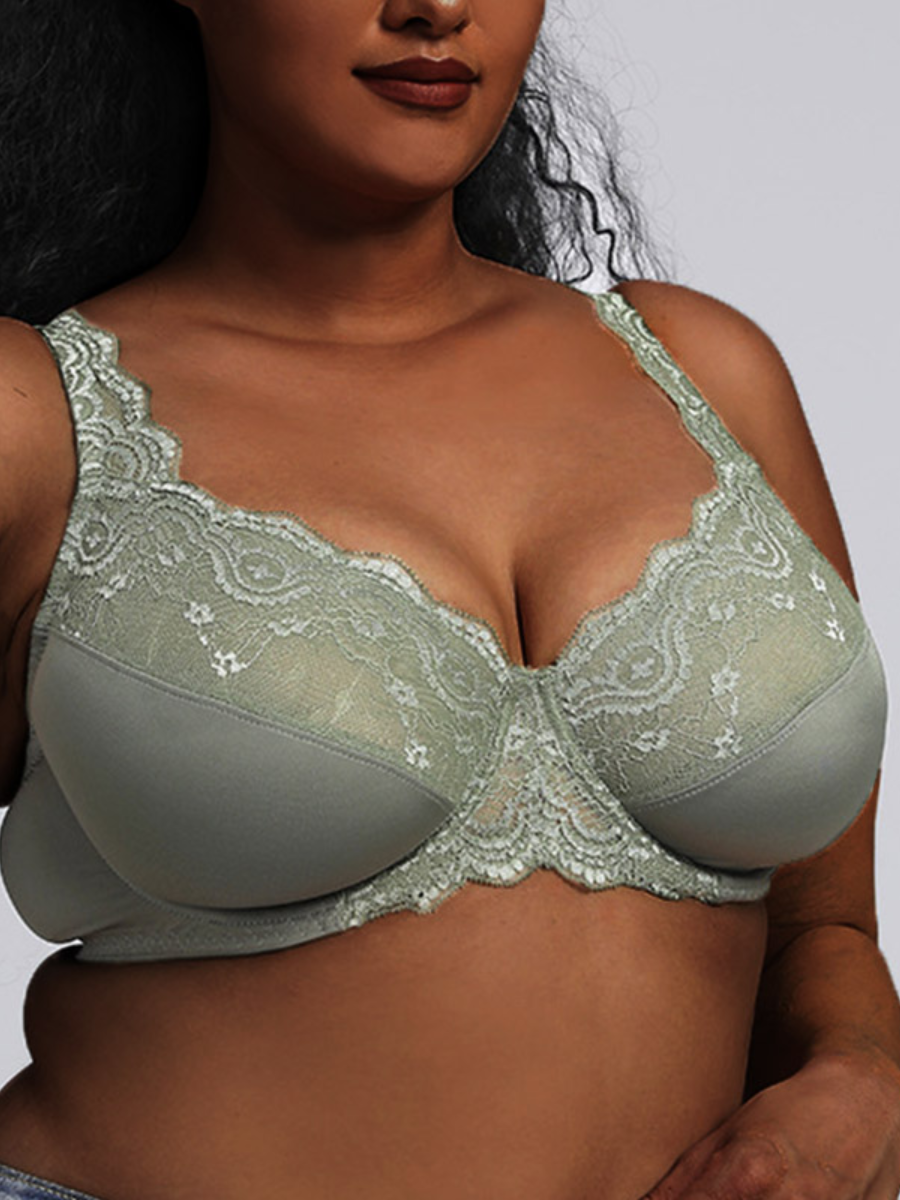 

LW SXY Plus Size Lace Adjustable Strap Bra, Army green