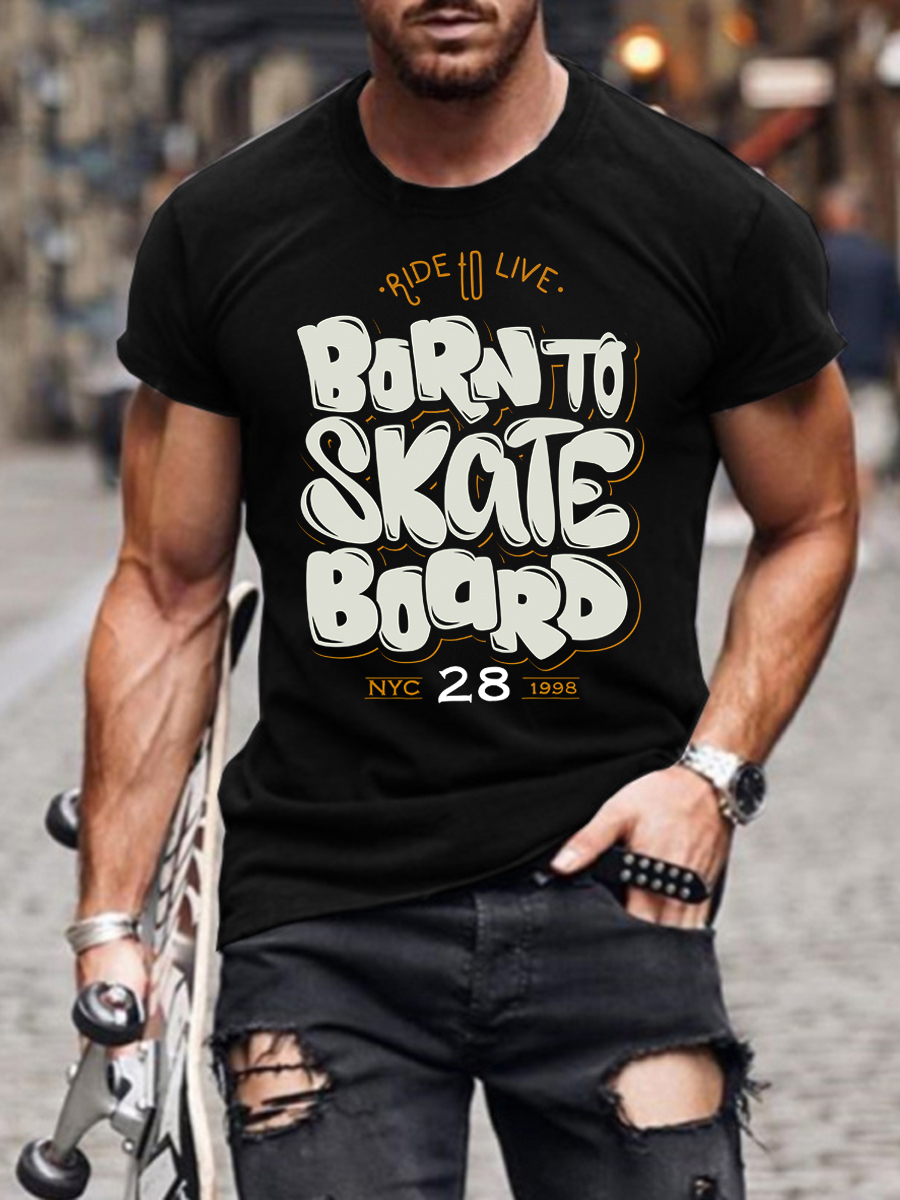 

LW Men Round Neck Letter Print T-shirt, Black